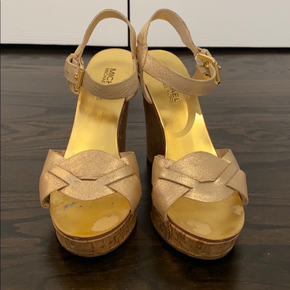 Michael Kors gold metallic wedge